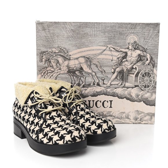 Gucci Houndstooth Lace up Bootie in White NEW IN BOX - Picture 12 of 13